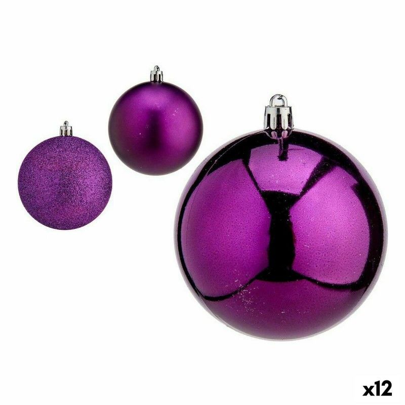 Lot de boules de noël violet plastique 8 x 9 x 8 cm (12 unités)
