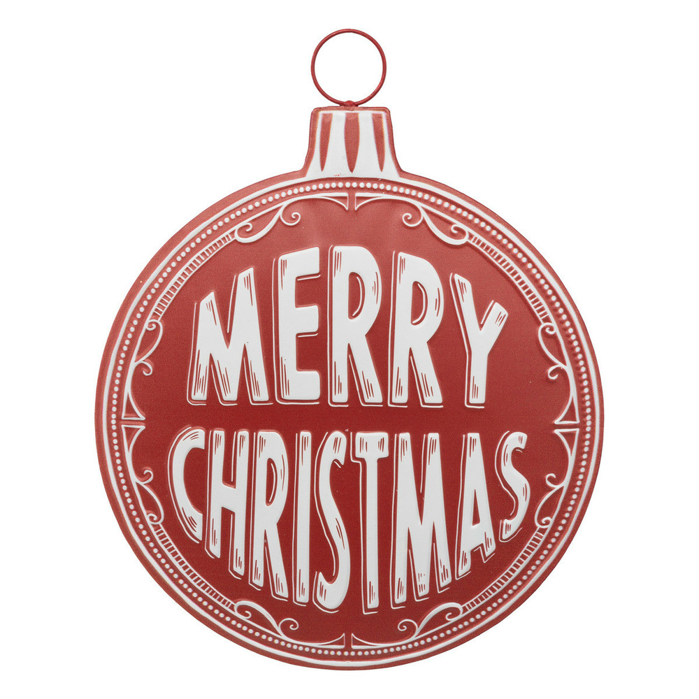 Déco murale forme boule de noël merry christmas en métal 38 x 50 cm