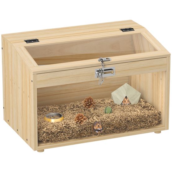 Cage hamster souris bois mdf pour petits rongeurs toit ouvrable 55x35x35cm naturel