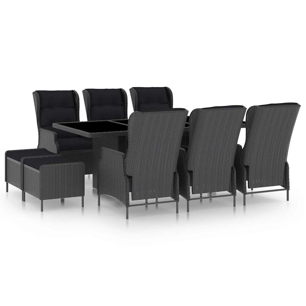 Ensemble à manger d'extérieur 9 pcs et coussins résine tressée