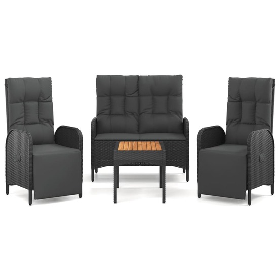 Ensemble à manger de jardin 4 pcs avec coussins noir