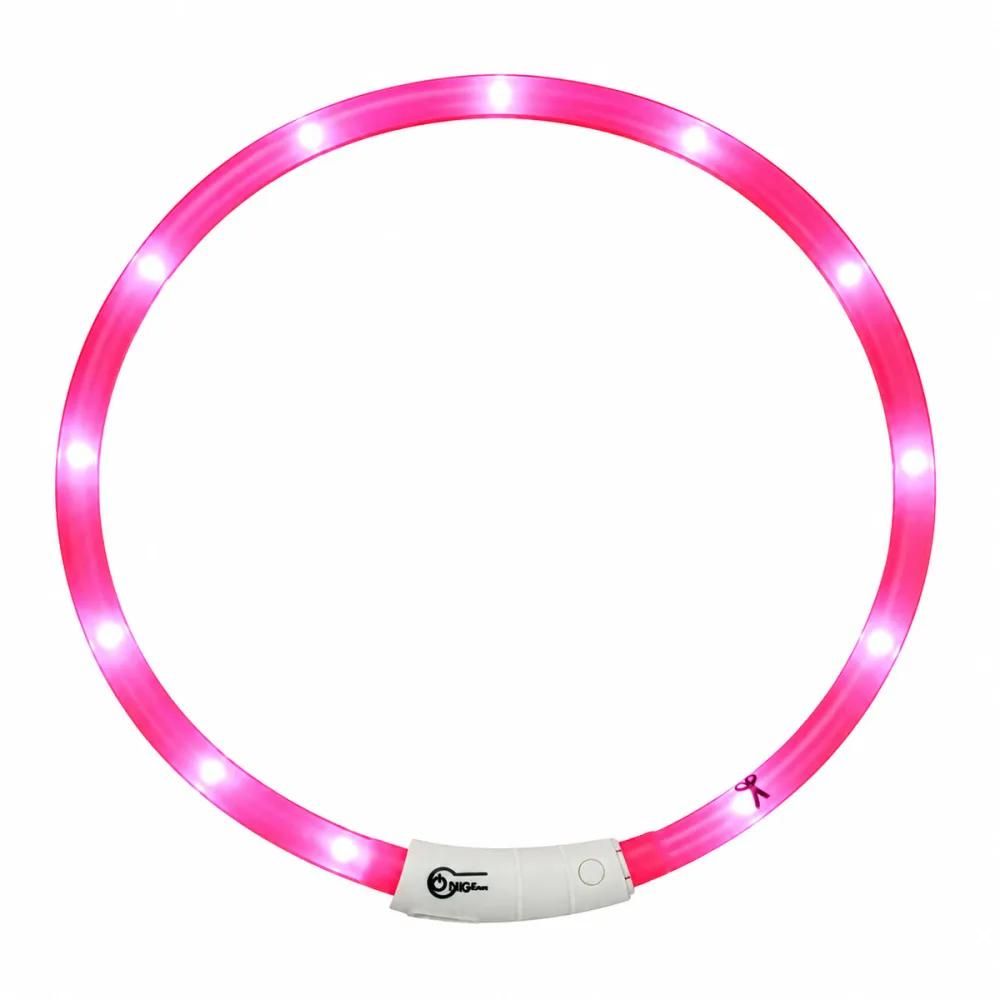 Collier lumineux rose réglable 20-70 cm - visibilité 500m