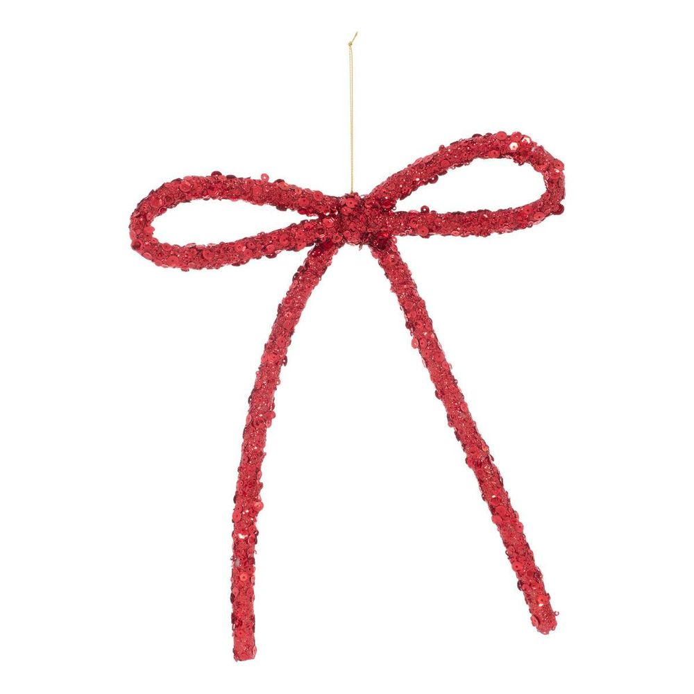Suspension de sapin nœud rouge et or 28 cm