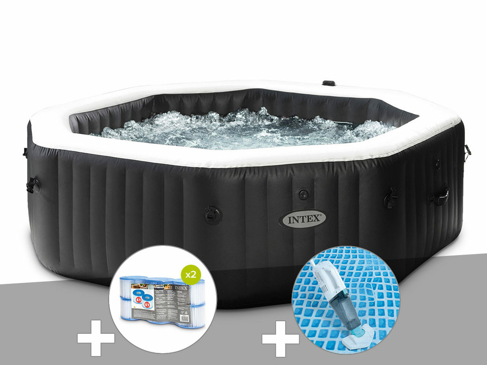 Kit spa gonflable purespa carbone octogonal bulles et jets 6 places + 12 filtre