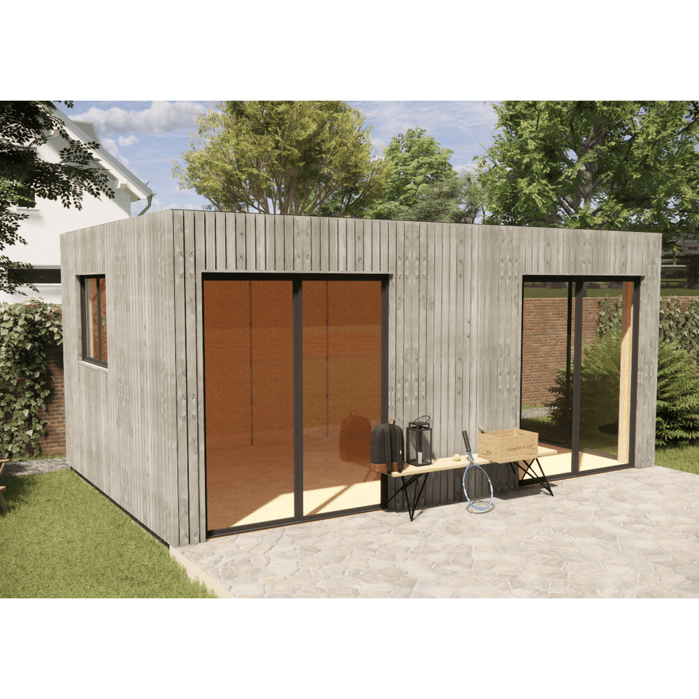 Bureau de jardin 4 saisons en bois 5,5 x 3,5 x 2,7 m / isolation re2020 avec plancher isolé