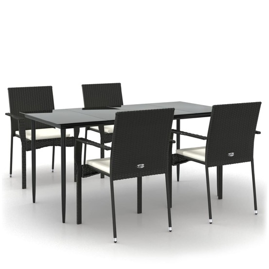 Ensemble à manger de jardin coussins 5pcs noir résine tressée