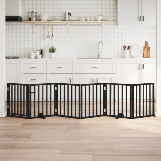 Parc pour chien modulable 6 panneaux en bois avec porte intérieur noir 300x60 cm