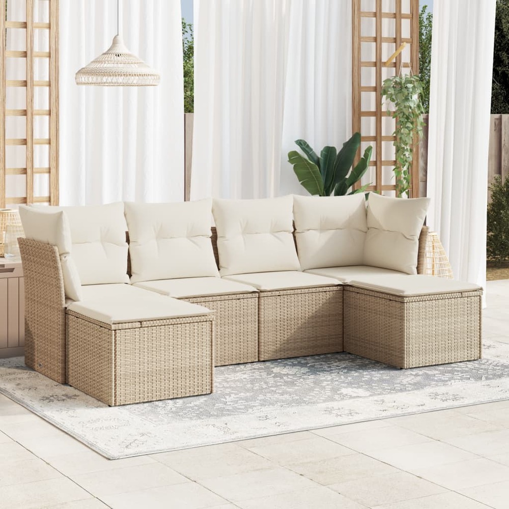 Salon de jardin avec coussins 6 pcs beige résine tressée