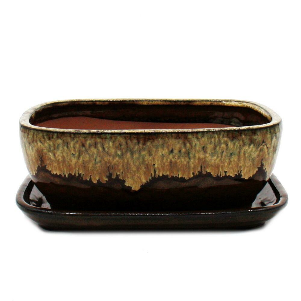 Bonsai-schale mit unterteller gr. 4 braun-beige rechteckig modell gb5 l 26cm b 20cm h 9cm