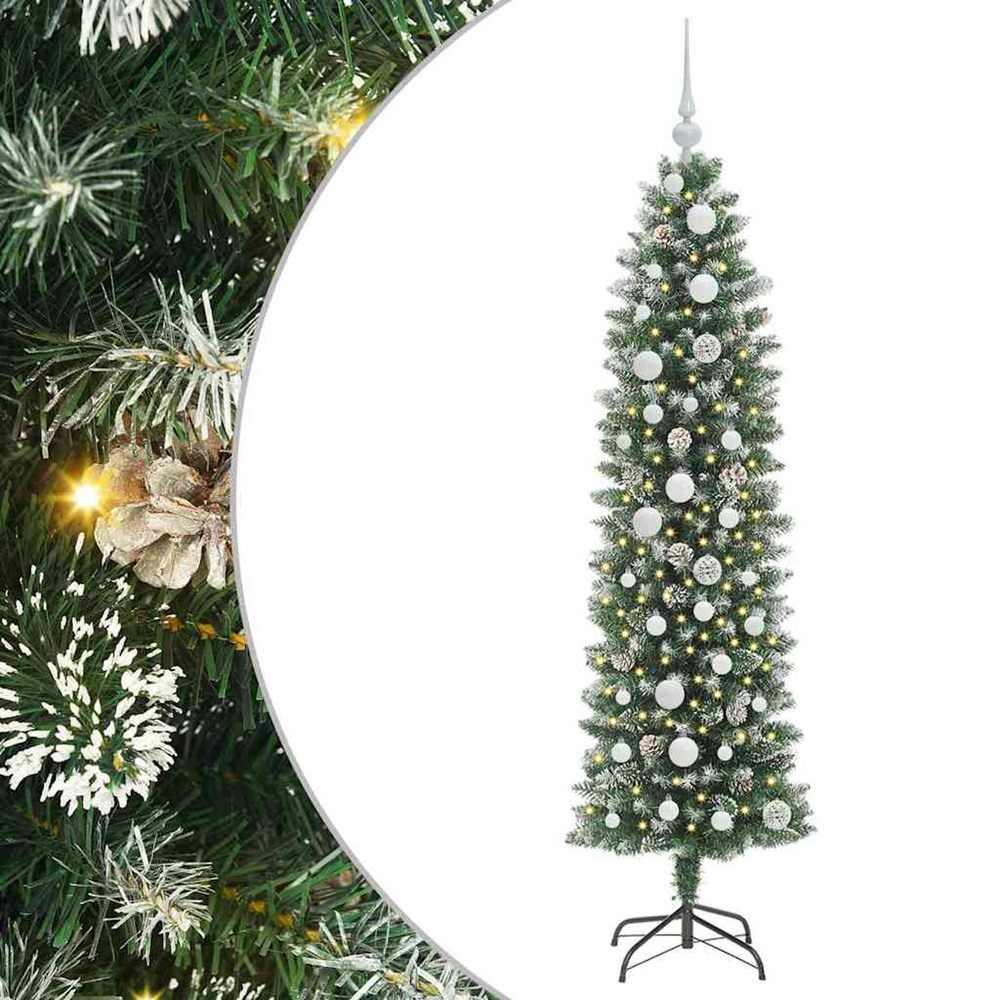 Arbre de noël artificiel slim avec 150 led vert et blanc 150 cm