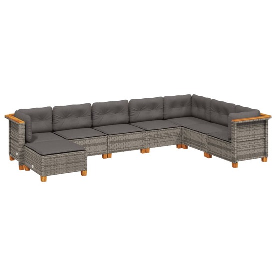 Salon de jardin 8 pcs avec coussins gris résine tressée