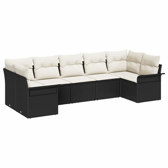 Ensemble de canapé de jardin avec coussin 7 pcs noir poly rotin