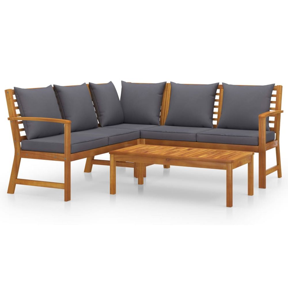 Salon de jardin 4 pcs avec coussin bois d'acacia solide