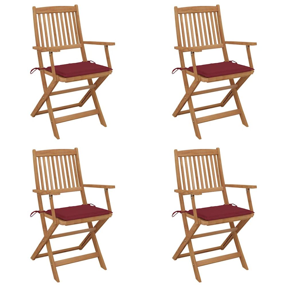 Chaises pliantes 4 pièces avec coussins en bois d'acacia massif