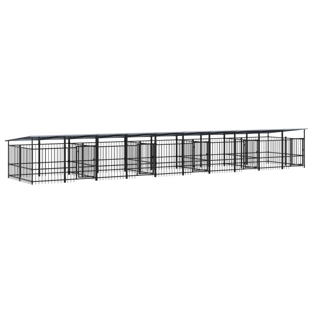 Chenil cage enclos pac animaux d'extérieur avec toit pour chiens acier 18,77 m² noir