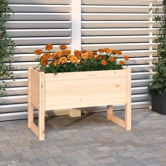 Jardinière rectangulaire en pin massif brut pour potager et balcon