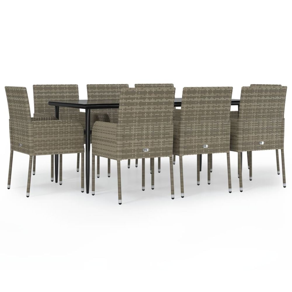 Ensemble à manger de jardin 9pcs et coussins noir et gris