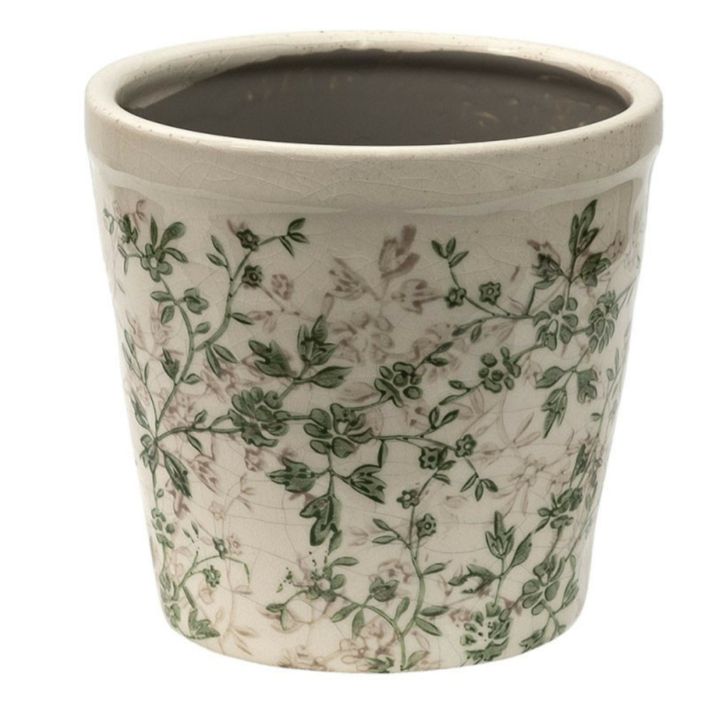 Pot de fleurs d'intérieur vert beige céramique 14x13cm