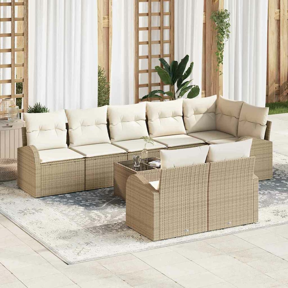 Ensemble de canapé de jardin 9 pcs beige et blanc polyrotin