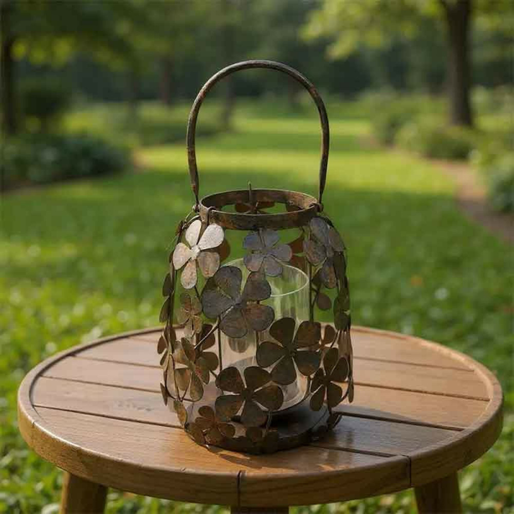 Lanterne fleurie à poser 24x24x29cm