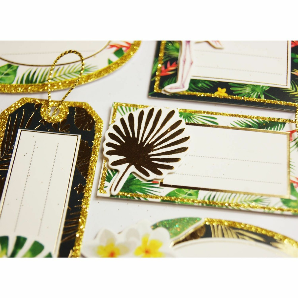 8 étiquettes autocollantes cadeaux - tropical - paillettes