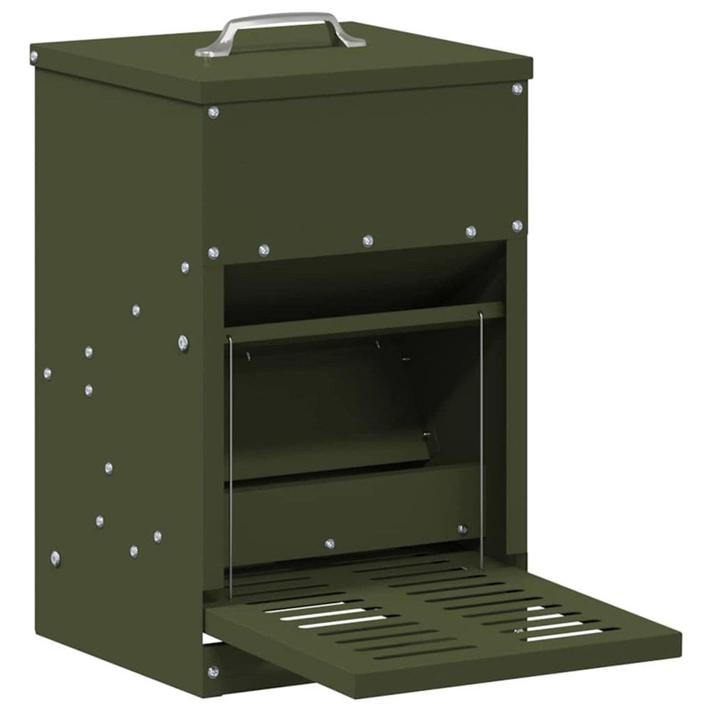 Nourrisseur à pédale pour poules vert olive 25 x 42 x 40 cm