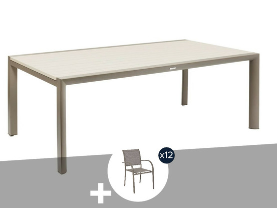 Table de jardin rectangulaire extensible en aluminium luzane 12 places + 12 faut