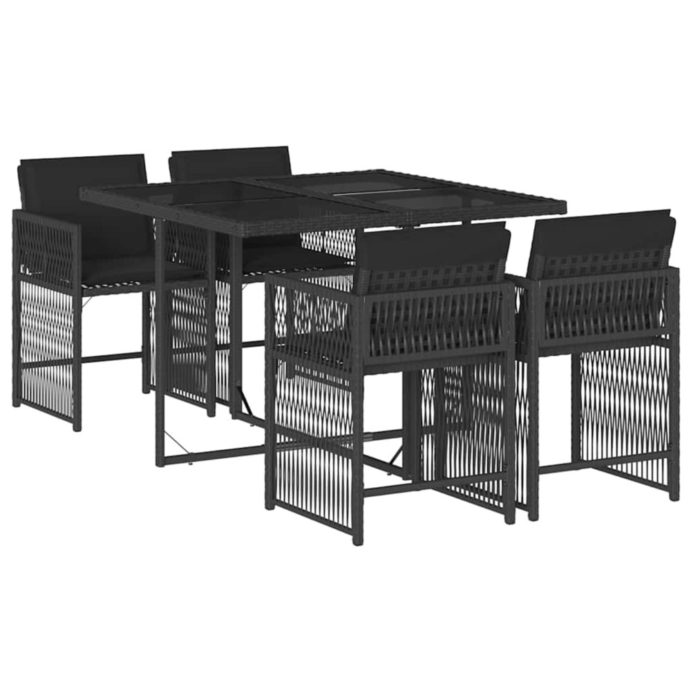 Ensemble à manger de jardin coussins 5pcs noir résine tressée