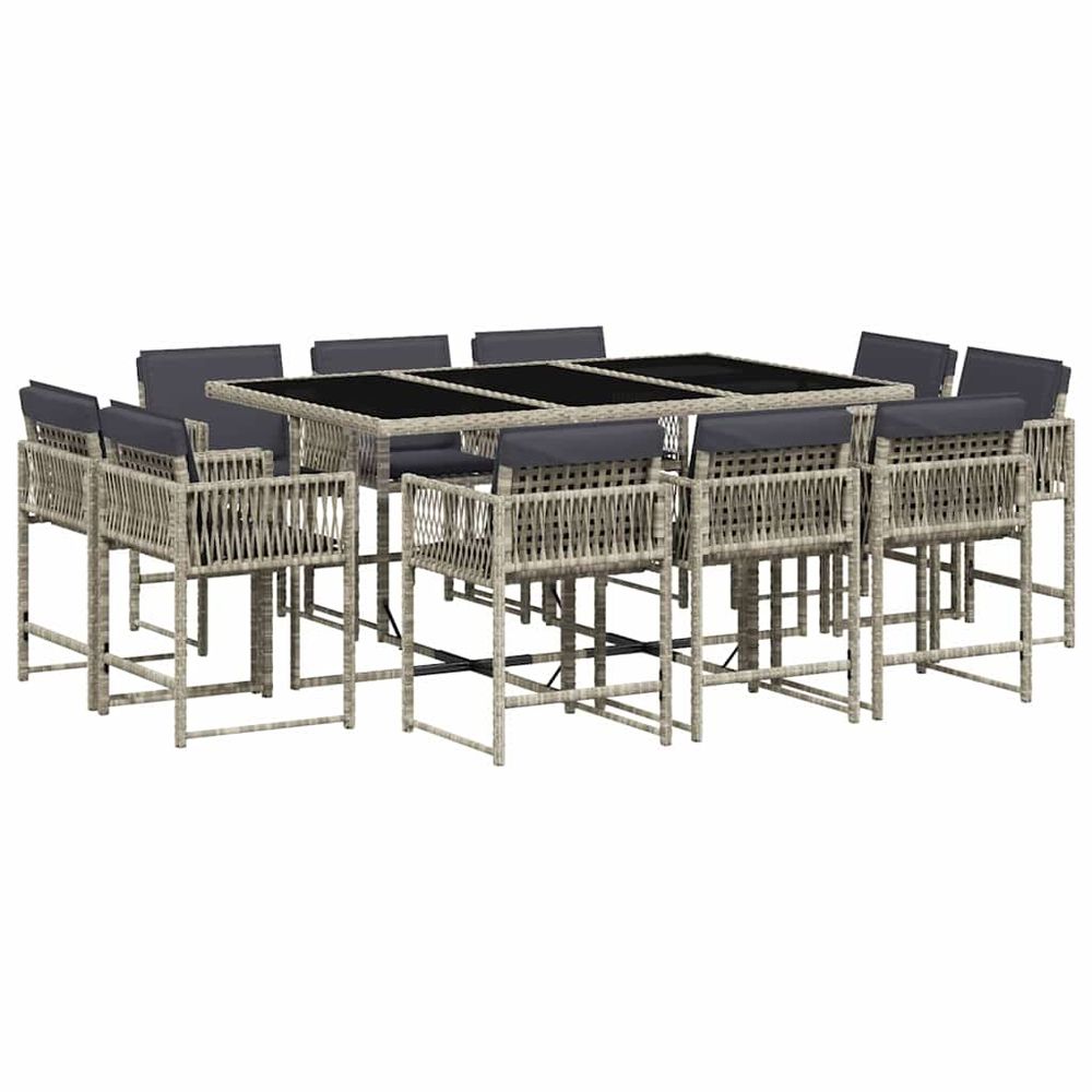 Ensemble à manger de jardin 11pcs avec coussins gris poly rotin