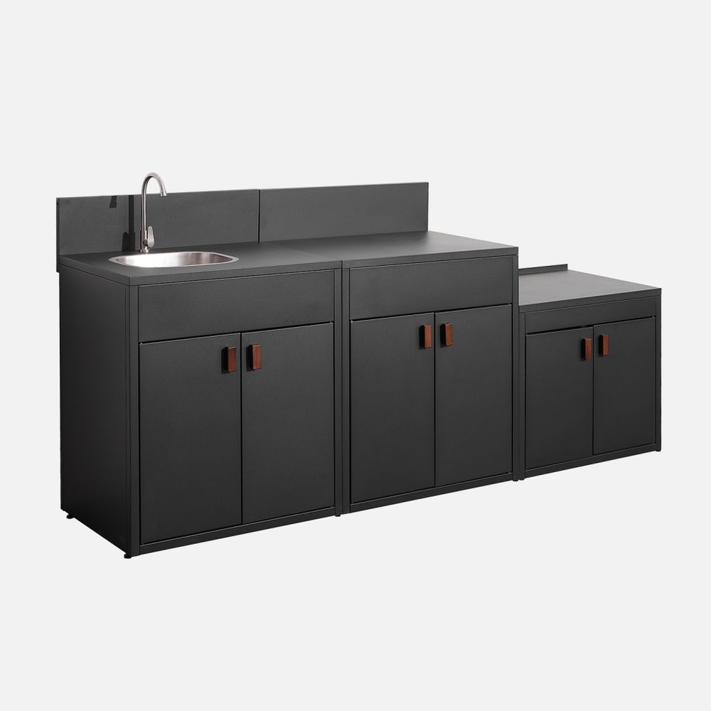 Cuisine extérieure 3 modules acier inoxydable noir - thira
