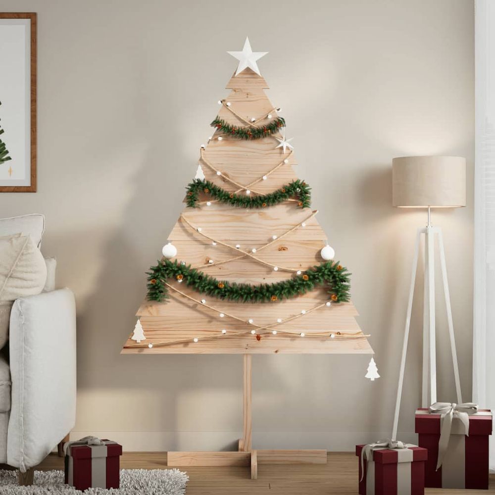 Sapin de noël décoratif en bois massif style rustique pour intérieur/extérieur 150 cm