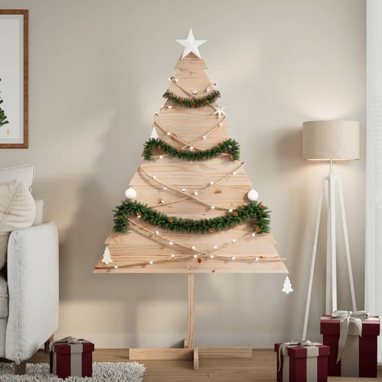 Sapin de noël décoratif en bois massif style rustique pour intérieur/extérieur 150 cm