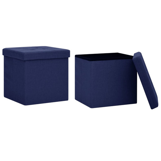 Tabourets de rangement pliables lot de 2 bleu faux lin