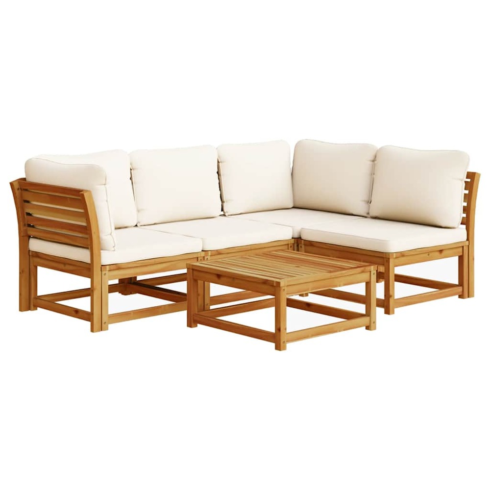 Salon de jardin avec coussins 5 pcs bois d'acacia solide