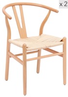 Lot de 2 chaises de salle a manger scandinave en bois massif cordes