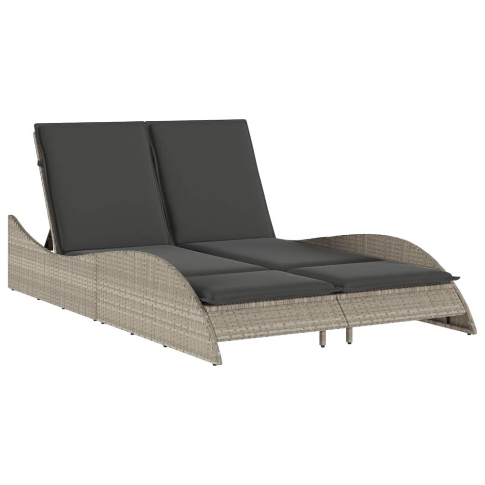 Chaise longue avec coussins gris clair 114x205x73 cm poly rotin