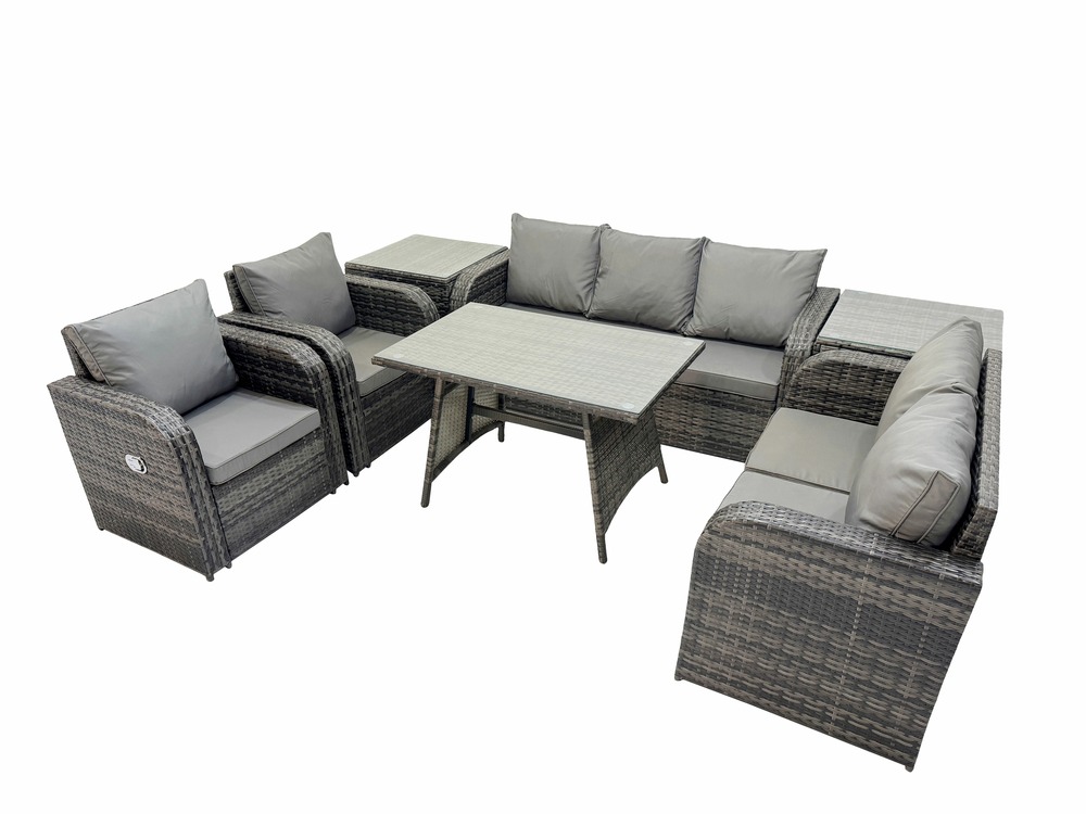 7 places dossier haut ensemble de meubles de jardin en rotin avec table à manger 3 places canapé d'amour 2 tables d'appoint