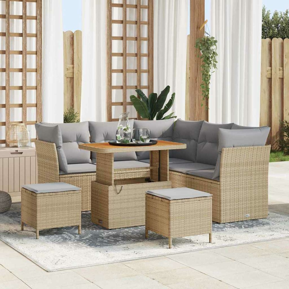 Ensemble de canapé de jardin 8 pcs beige polyrotin