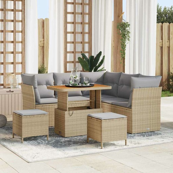 Ensemble de canapé de jardin 8 pcs beige polyrotin
