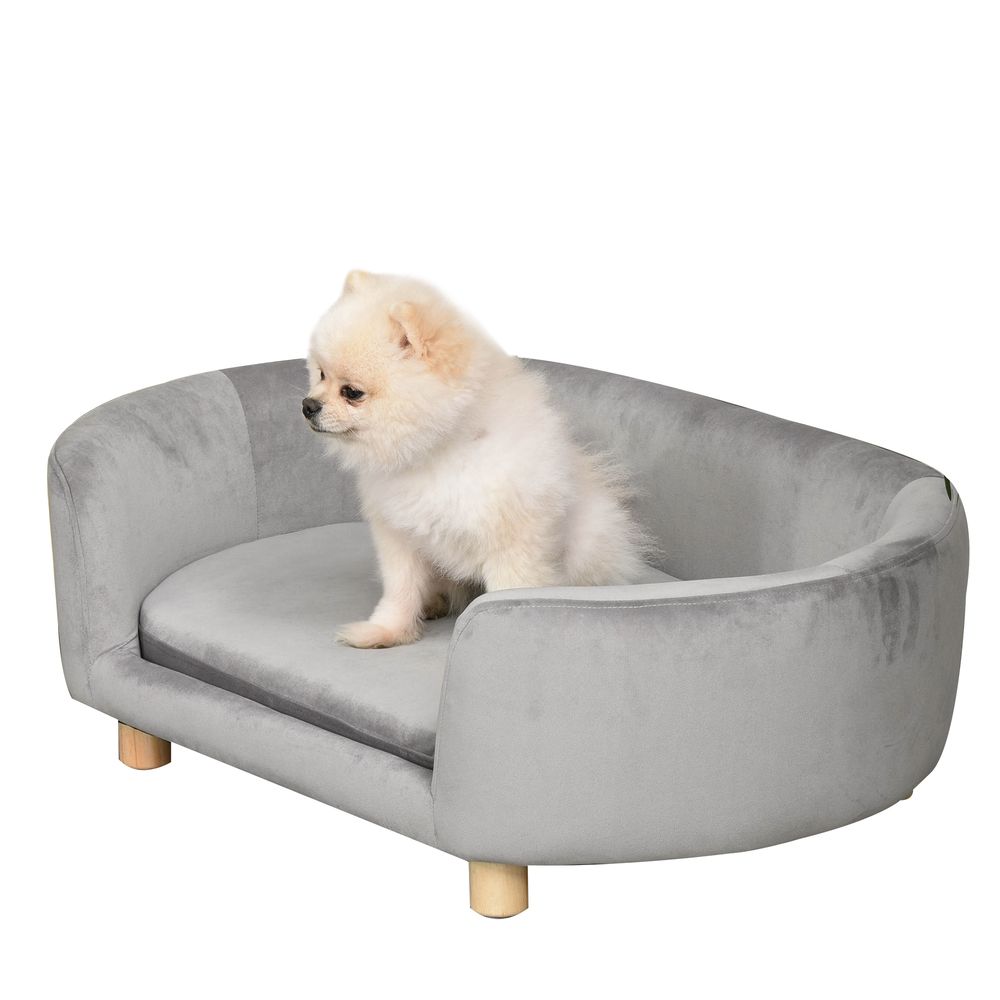 Canapé pour chien en velours sur pieds bois lit confortable avec housse lavable 86x55 cm gris clair - comfortxl outdoor living