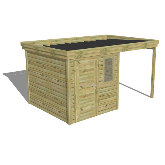 Abri de jardin bois pin traité autoclave 27mm - 4,14x2,64m / 11m2 - bac acier - abri français