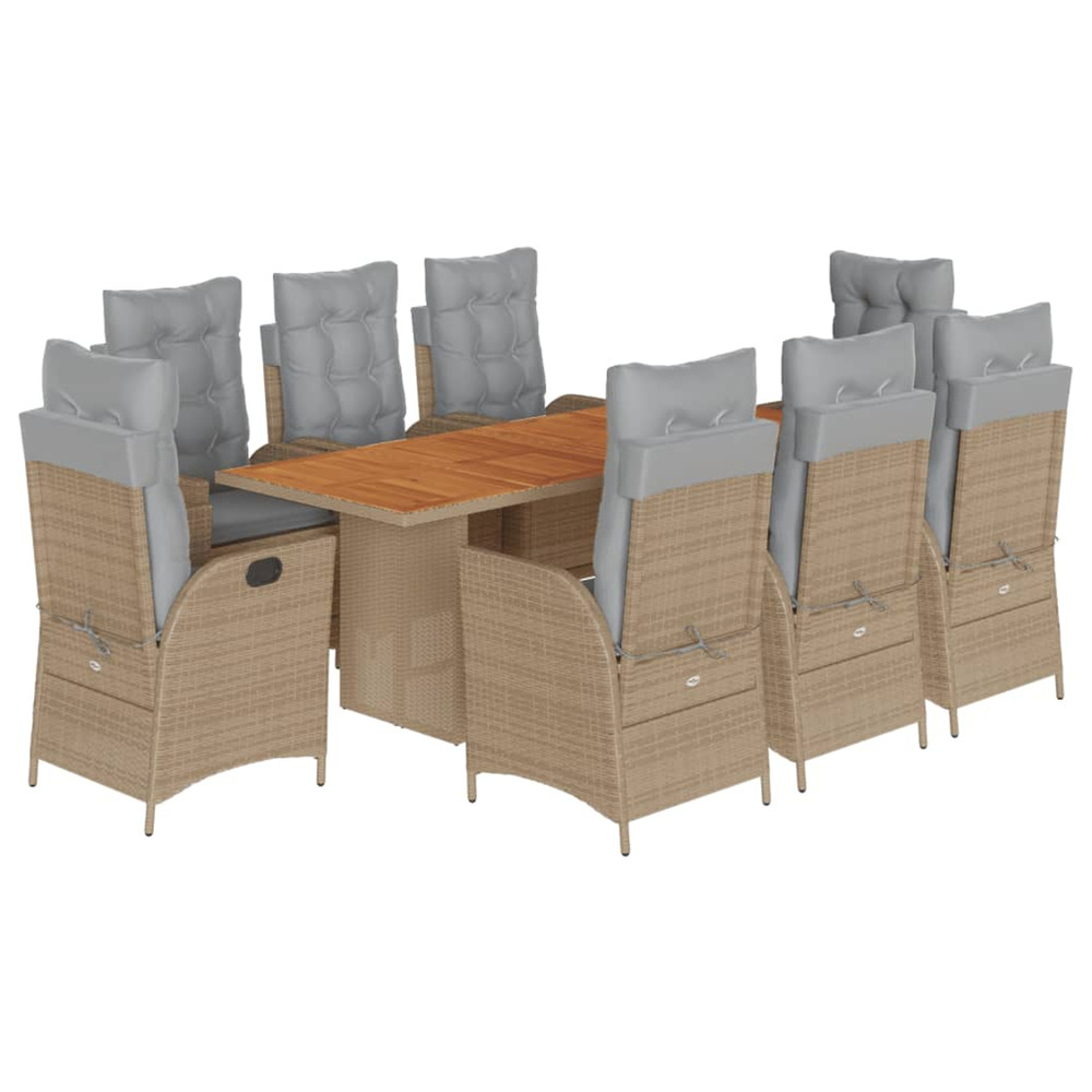 Ensemble à manger de jardin et coussins 9 pcs mélange beige