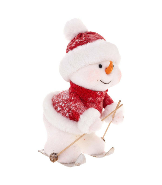 Déco de noël figurine à ski blanc & rouge h 37 cm