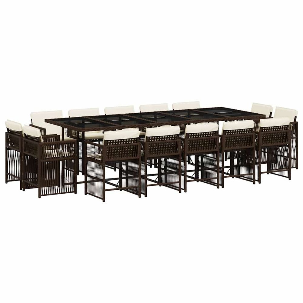 Ensemble à manger de jardin avec coussins 15 pcs marron rotin