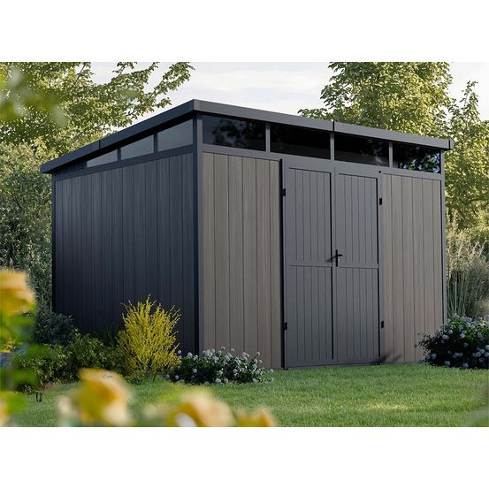 Abri de jardin bois composite 7,5m2 gris 363x223x227cm evora - cabane a outils - local a vélo