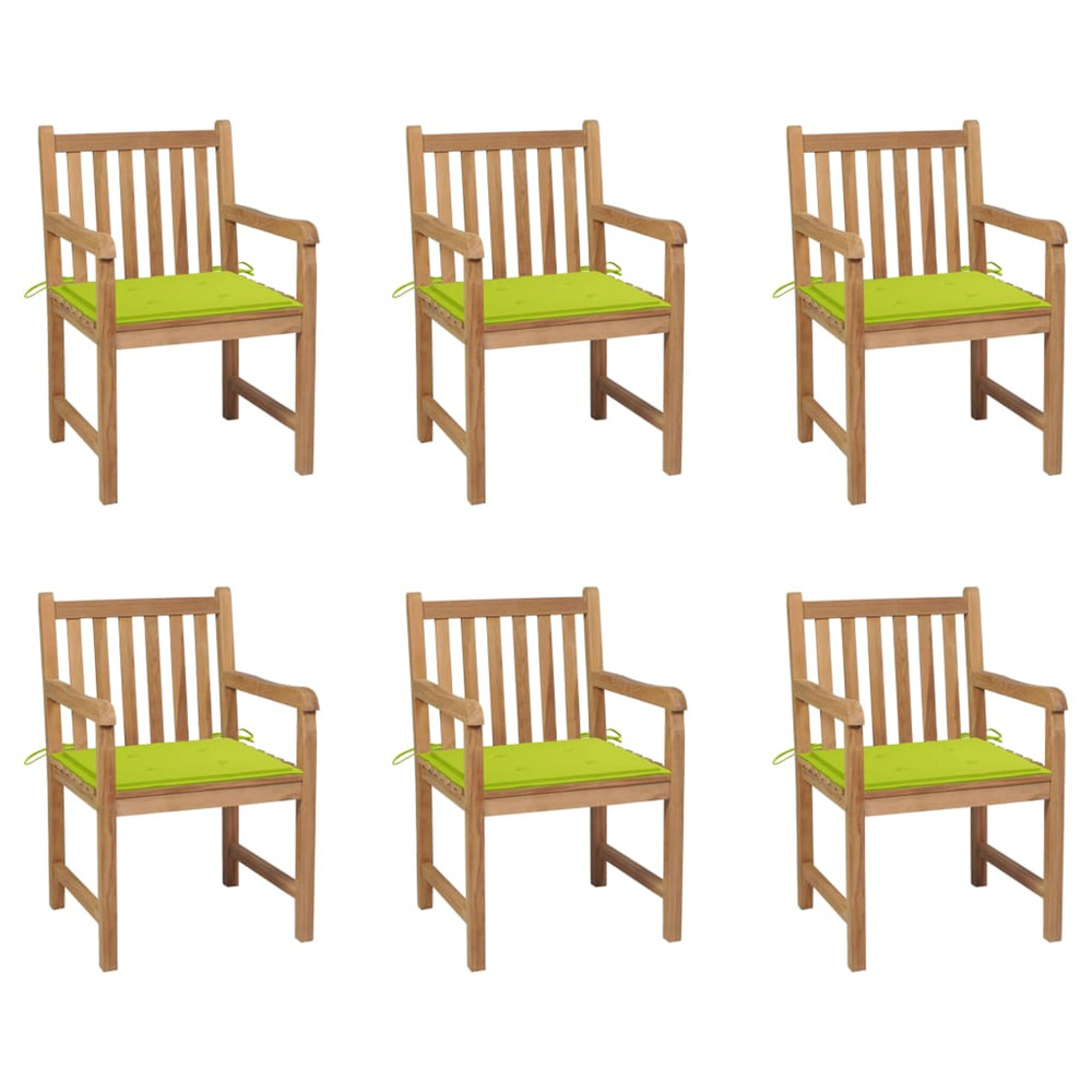 Chaises de jardin lot de 6 avec coussins vert vif bois de teck