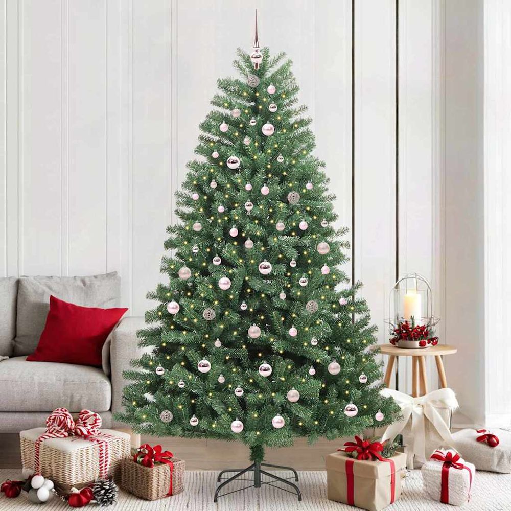 Sapin de noël artificiel 210 cm tout-en-un, avec guirlande led 8 modes et 121 décorations incluses