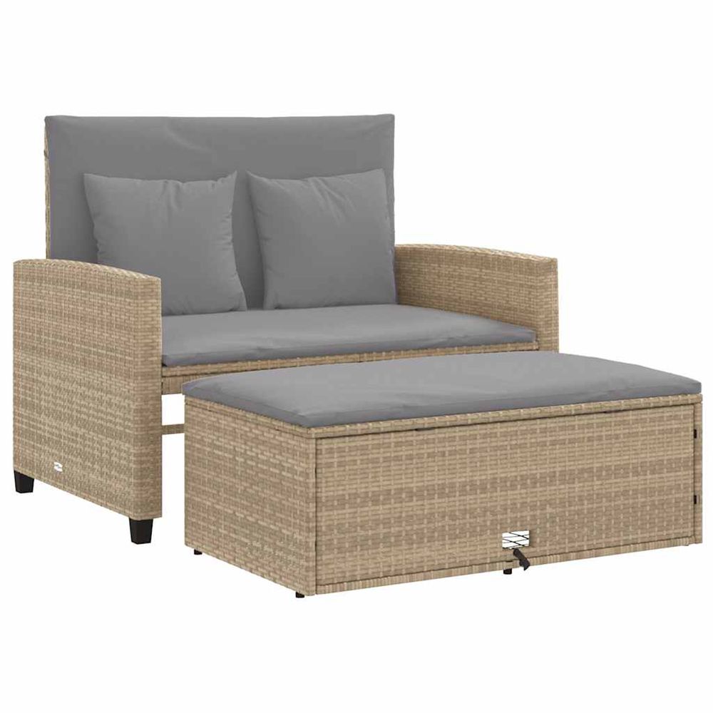 Canapé de jardin avec coussins 2 places beige résine tressée