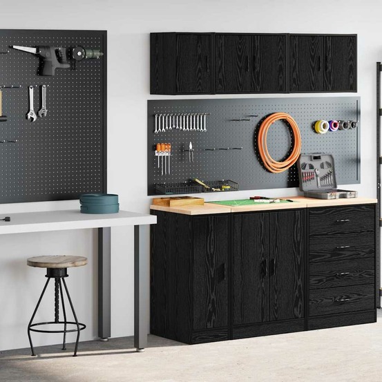 Armoires de garage 2 pcs noir bois d'ingénierie