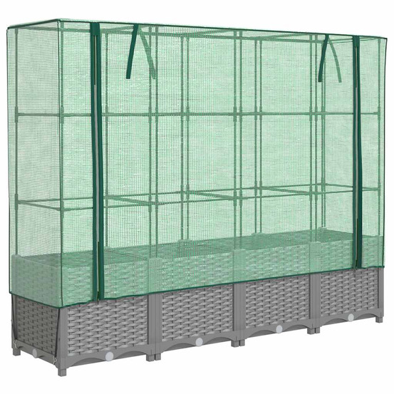 Jardinière d'extérieur surélevée avec housse aspect rotin 160x40x138 cm